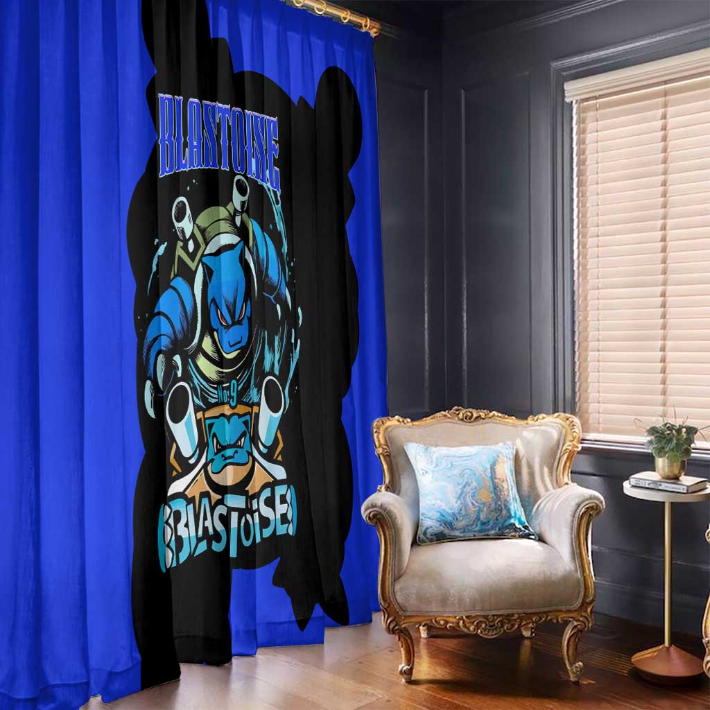 Blastoise Window Curtain with Water Cannons and Retro Pokémon Graphic Design - The Mazicc