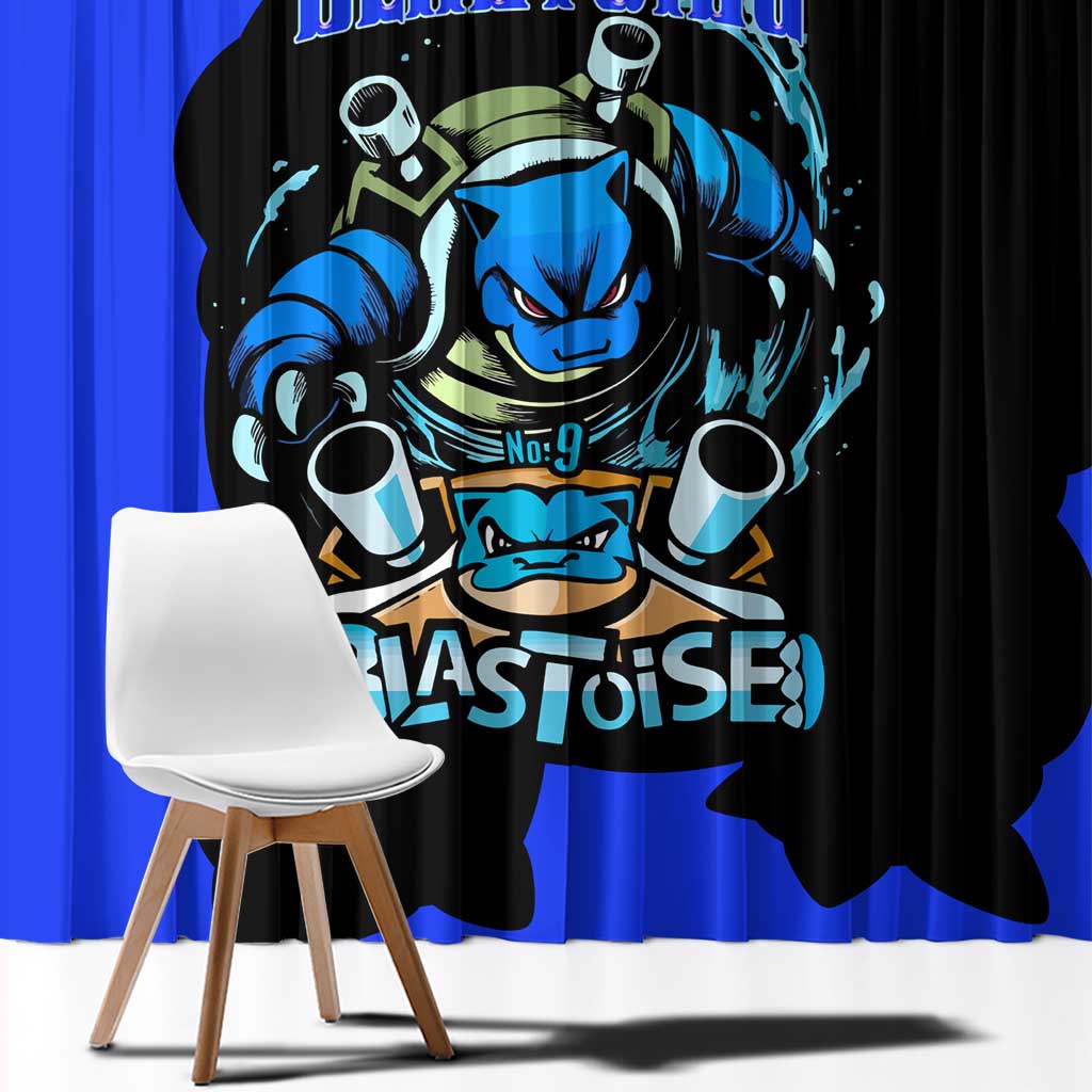 Blastoise Window Curtain with Water Cannons and Retro Pokémon Graphic Design - The Mazicc