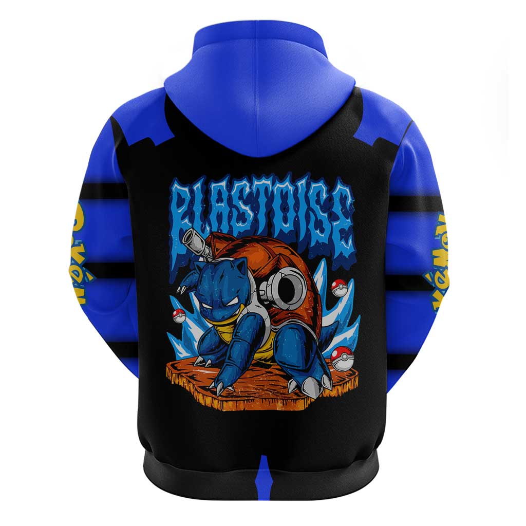 Blastoise Zip Hoodie with Water Cannons and Retro Pokémon Graphic Design - The Mazicc