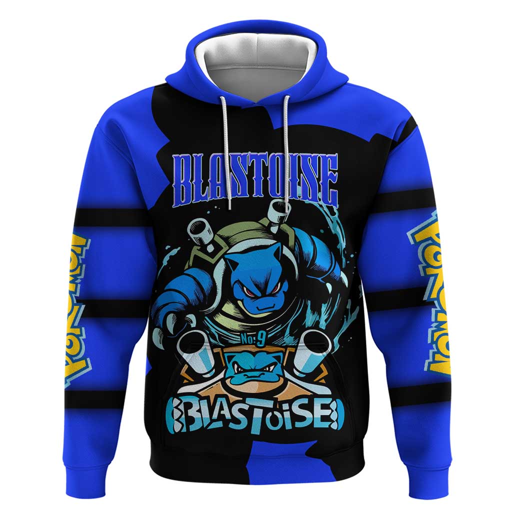 Blastoise Zip Hoodie with Water Cannons and Retro Pokémon Graphic Design - The Mazicc