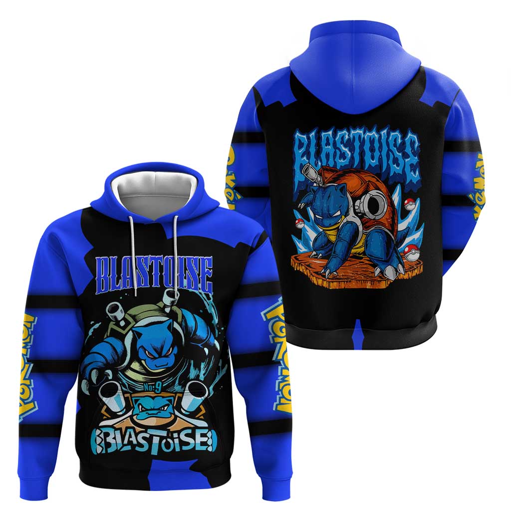 Blastoise Zip Hoodie with Water Cannons and Retro Pokémon Graphic Design - The Mazicc
