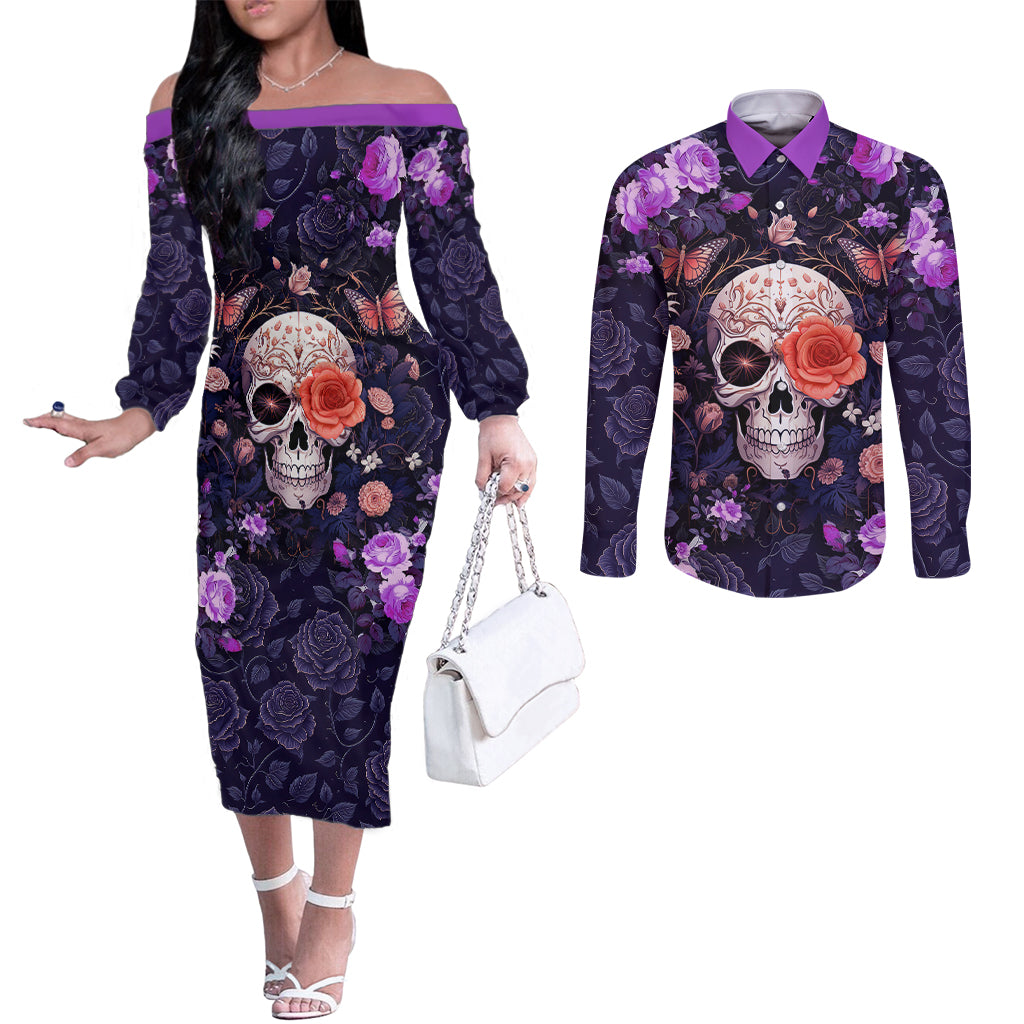 warning-this-tattooed-give-does-not-play-well-with-stupid-people-couples-matching-off-the-shoulder-long-sleeve-dress-and-long-sleeve-button-shirts