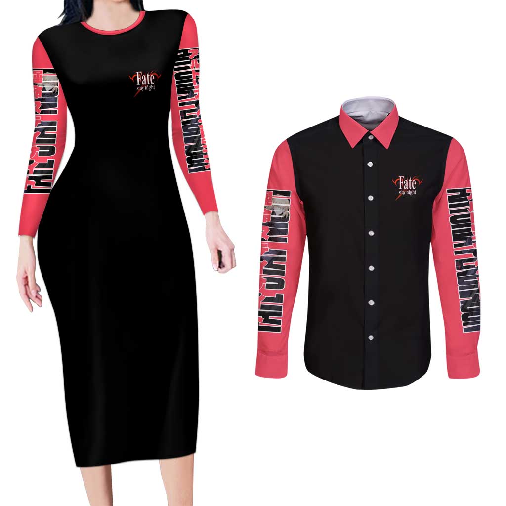 Saber Alter Fate Stay Night Heaven’s Feel Couples Matching Long Sleeve Bodycon Dress and Long Sleeve Button Shirt Anime Style