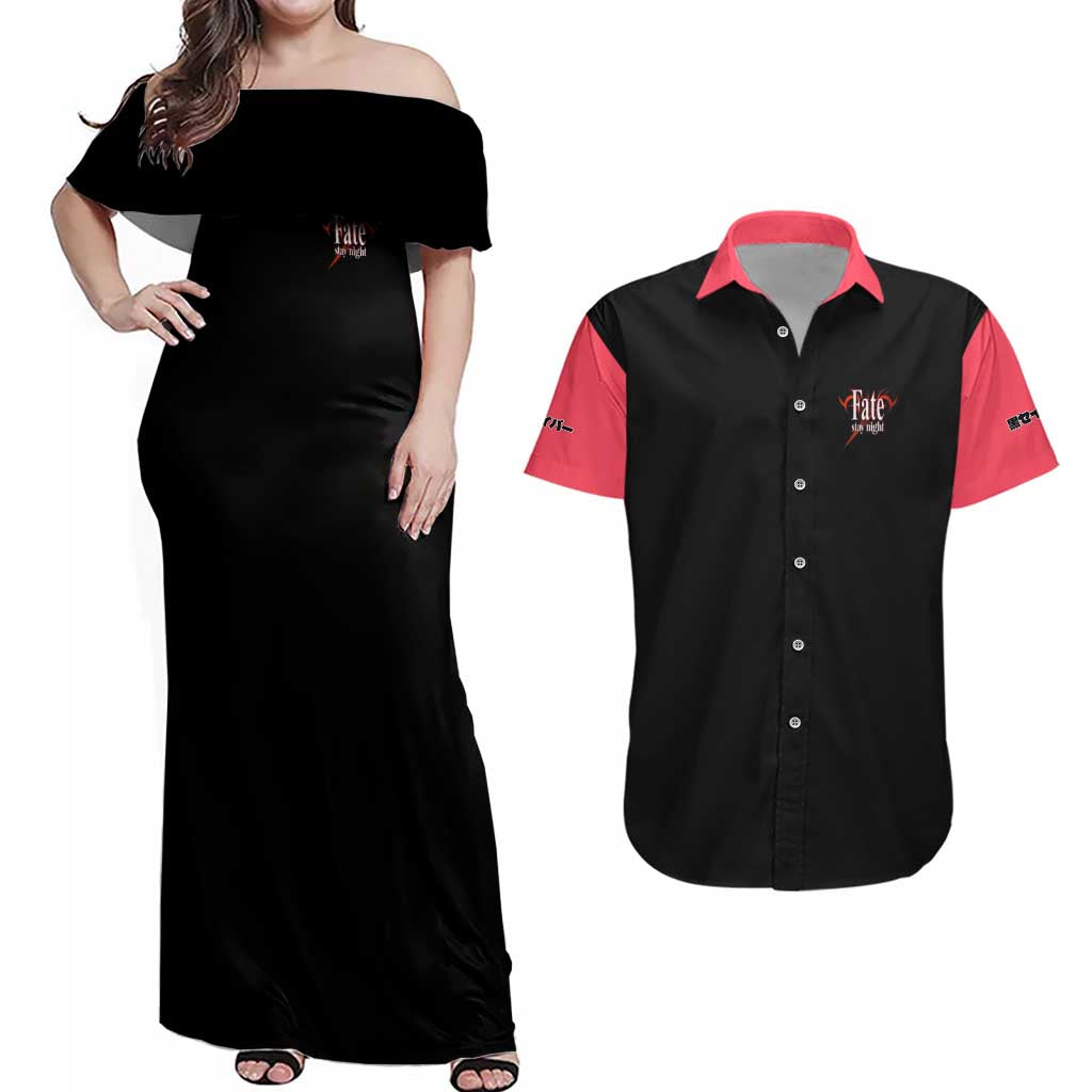 Saber Alter Fate Stay Night Heaven’s Feel Couples Matching Off Shoulder Maxi Dress and Hawaiian Shirt Anime Style