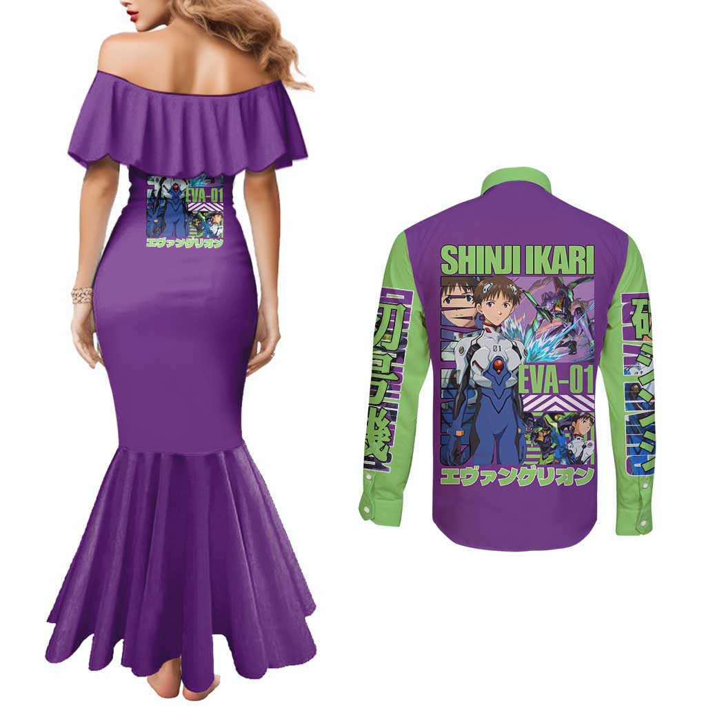 Shinji Ikari x Eva 01 Neon Genesis Evangelion Couples Matching Mermaid Dress and Long Sleeve Button Shirt Anime Style