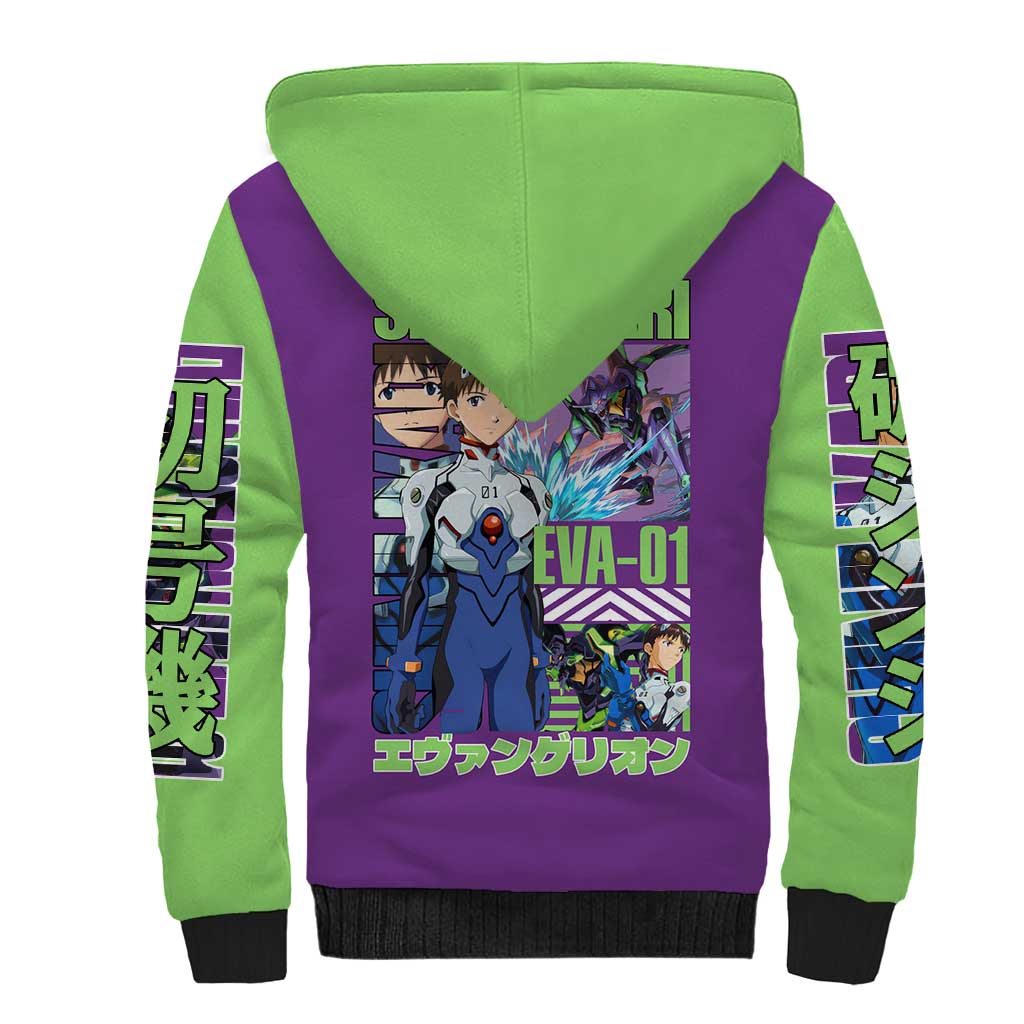 Shinji Ikari x Eva 01 Neon Genesis Evangelion Sherpa Hoodie Anime Style