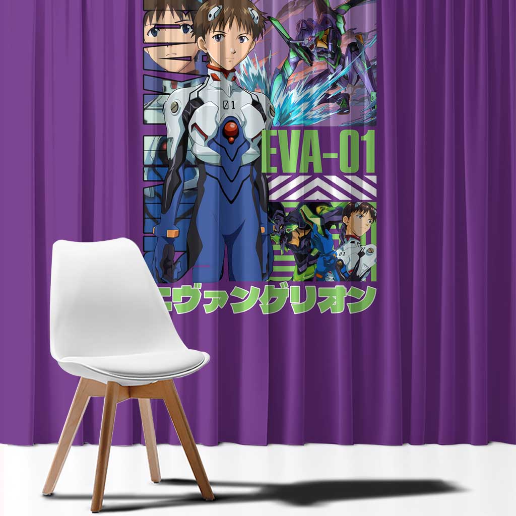 Shinji Ikari x Eva 01 Neon Genesis Evangelion Window Curtain Anime Style