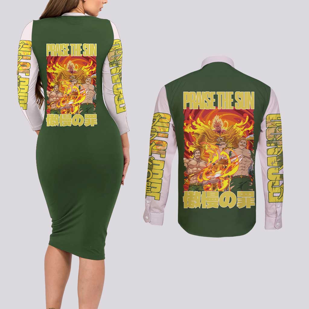Escanor Seven Deadly Sins Couples Matching Long Sleeve Bodycon Dress and Long Sleeve Button Shirt Anime Style