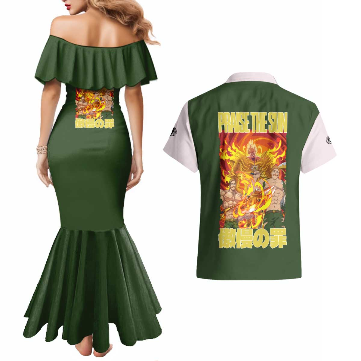 Escanor Seven Deadly Sins Couples Matching Mermaid Dress and Hawaiian Shirt Anime Style