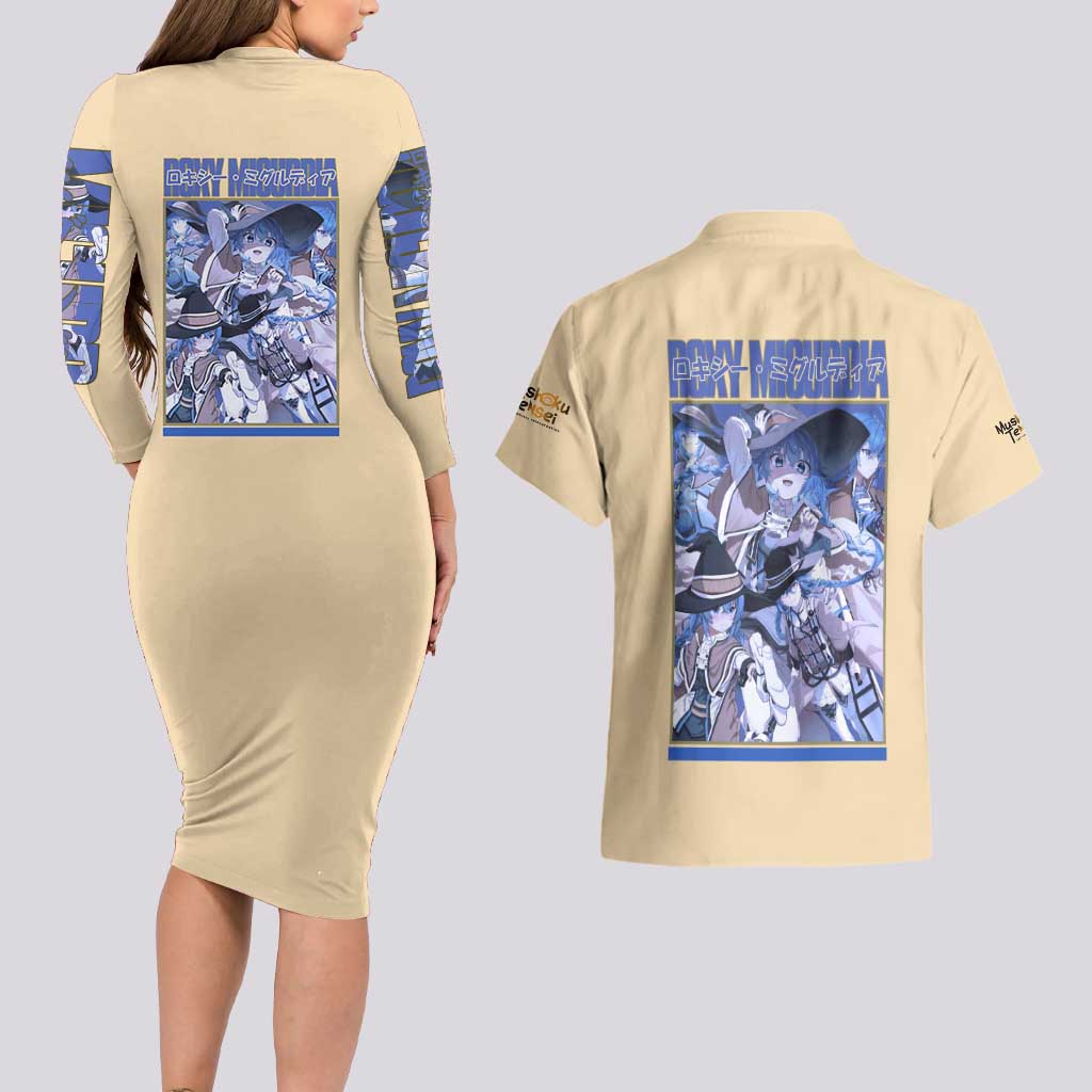 Roxy Migurdia Mushoku Tensei Couples Matching Long Sleeve Bodycon Dress and Hawaiian Shirt Anime Style