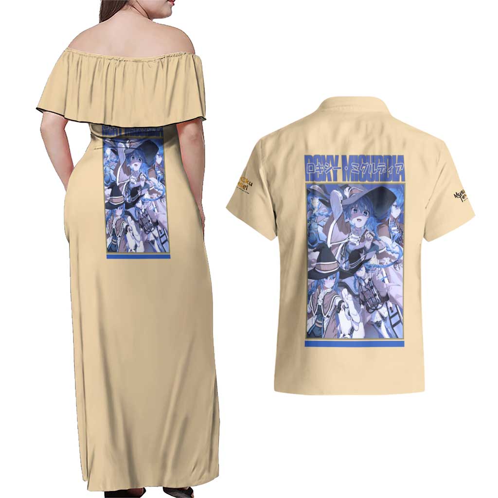 Roxy Migurdia Mushoku Tensei Couples Matching Off Shoulder Maxi Dress and Hawaiian Shirt Anime Style