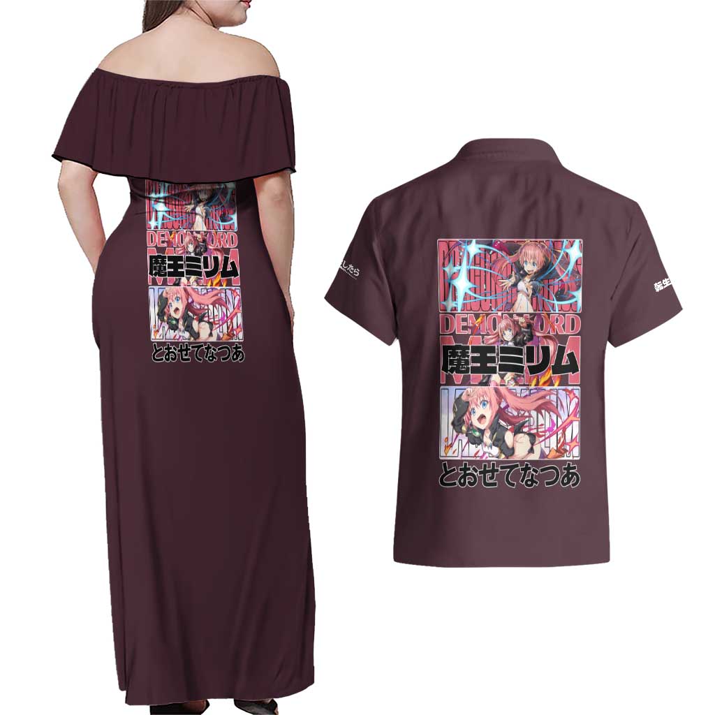 Milim Nava That Time I Got Reincarnated as a Slime Couples Matching Off Shoulder Maxi Dress and Hawaiian Shirt Anime Style