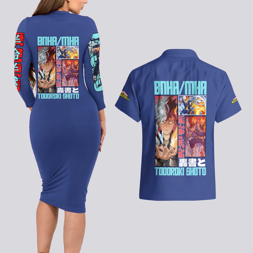 Todoroki Shoto My Hero Academia Couples Matching Long Sleeve Bodycon Dress and Hawaiian Shirt Anime Style