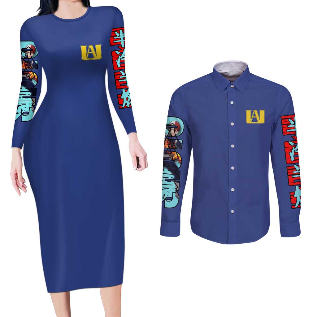 Todoroki Shoto My Hero Academia Couples Matching Long Sleeve Bodycon Dress and Long Sleeve Button Shirt Anime Style