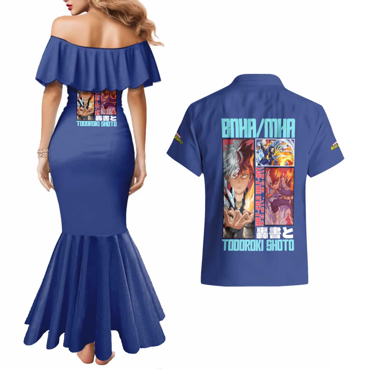 Todoroki Shoto My Hero Academia Couples Matching Mermaid Dress and Hawaiian Shirt Anime Style