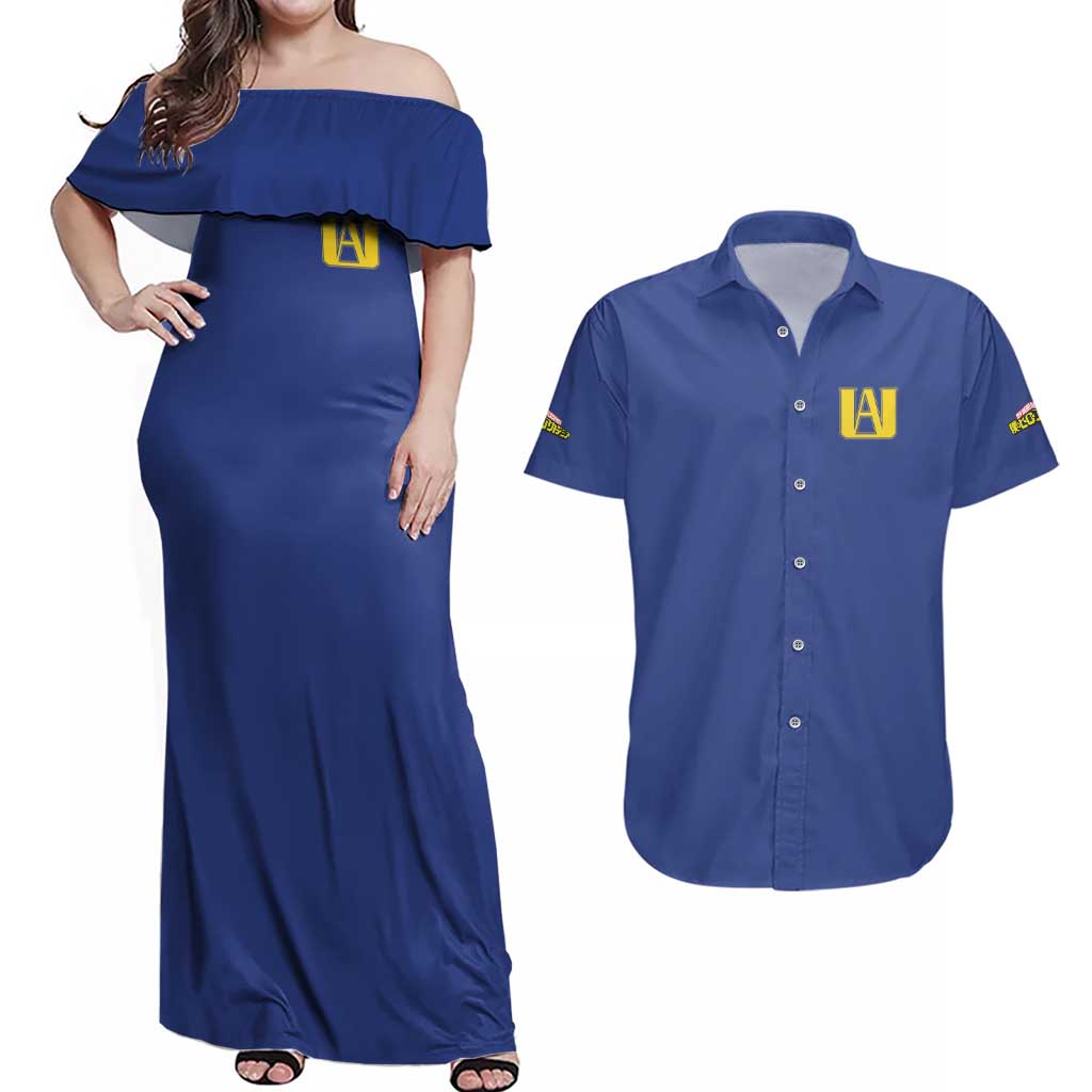 Todoroki Shoto My Hero Academia Couples Matching Off Shoulder Maxi Dress and Hawaiian Shirt Anime Style