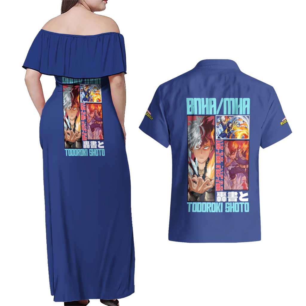 Todoroki Shoto My Hero Academia Couples Matching Off Shoulder Maxi Dress and Hawaiian Shirt Anime Style
