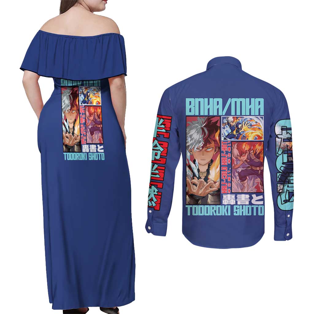 Todoroki Shoto My Hero Academia Couples Matching Off Shoulder Maxi Dress and Long Sleeve Button Shirt Anime Style