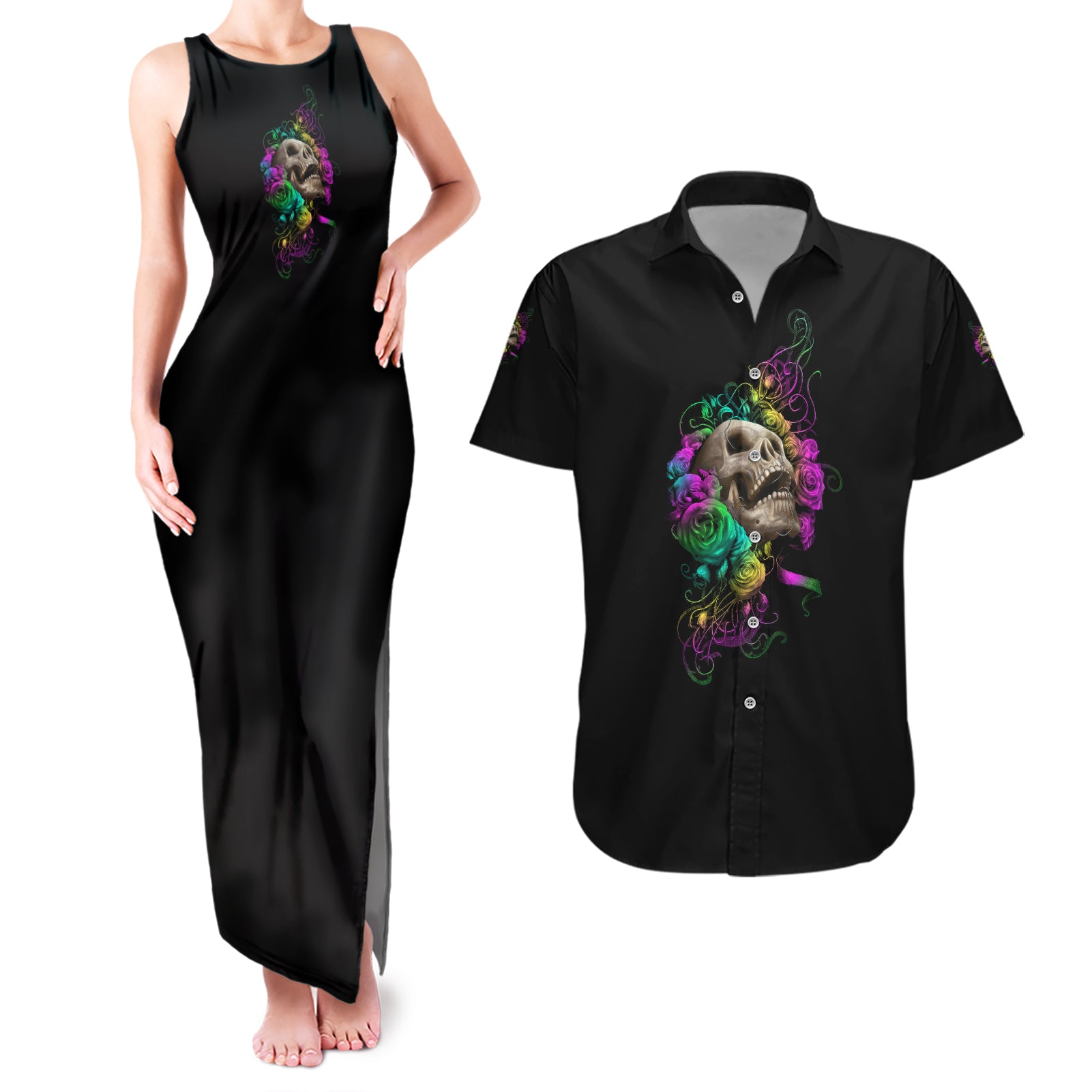 i-am-the-storm-tie-dye-rose-skull-couples-matching-tank-maxi-dress-and-hawaiian-shirt