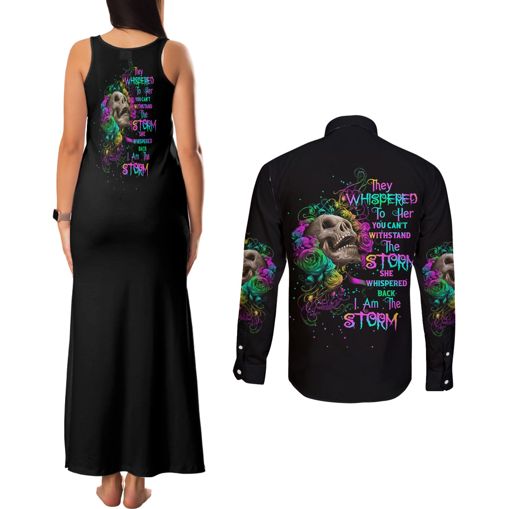 i-am-the-storm-tie-dye-rose-skull-couples-matching-tank-maxi-dress-and-long-sleeve-button-shirt