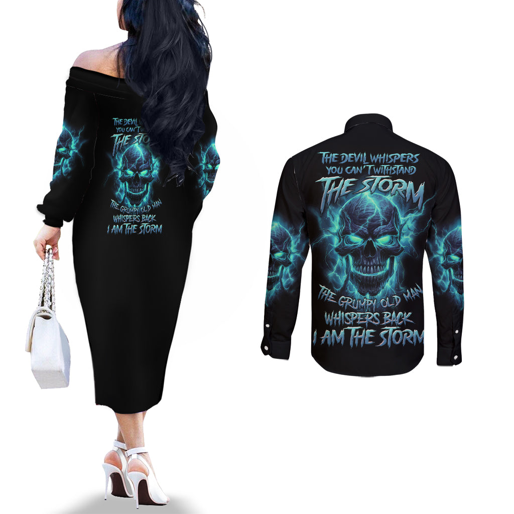 i-am-the-storm-grumpy-old-man-couples-matching-off-the-shoulder-long-sleeve-dress-and-long-sleeve-button-shirt
