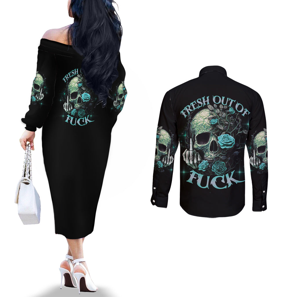 fresh-out-of-f-skull-rose-couples-matching-off-the-shoulder-long-sleeve-dress-and-long-sleeve-button-shirt