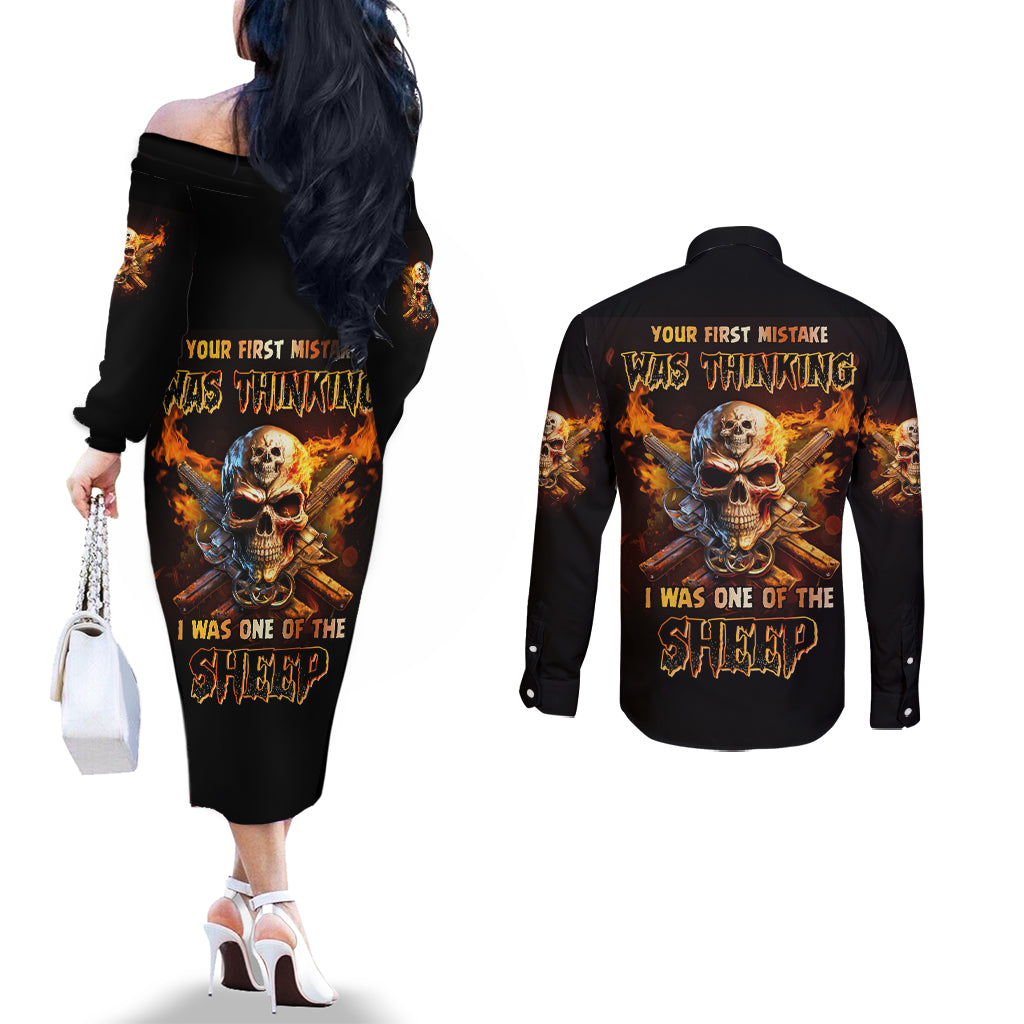 your-first-mistake-fire-skull-couples-matching-off-the-shoulder-long-sleeve-dress-and-long-sleeve-button-shirt