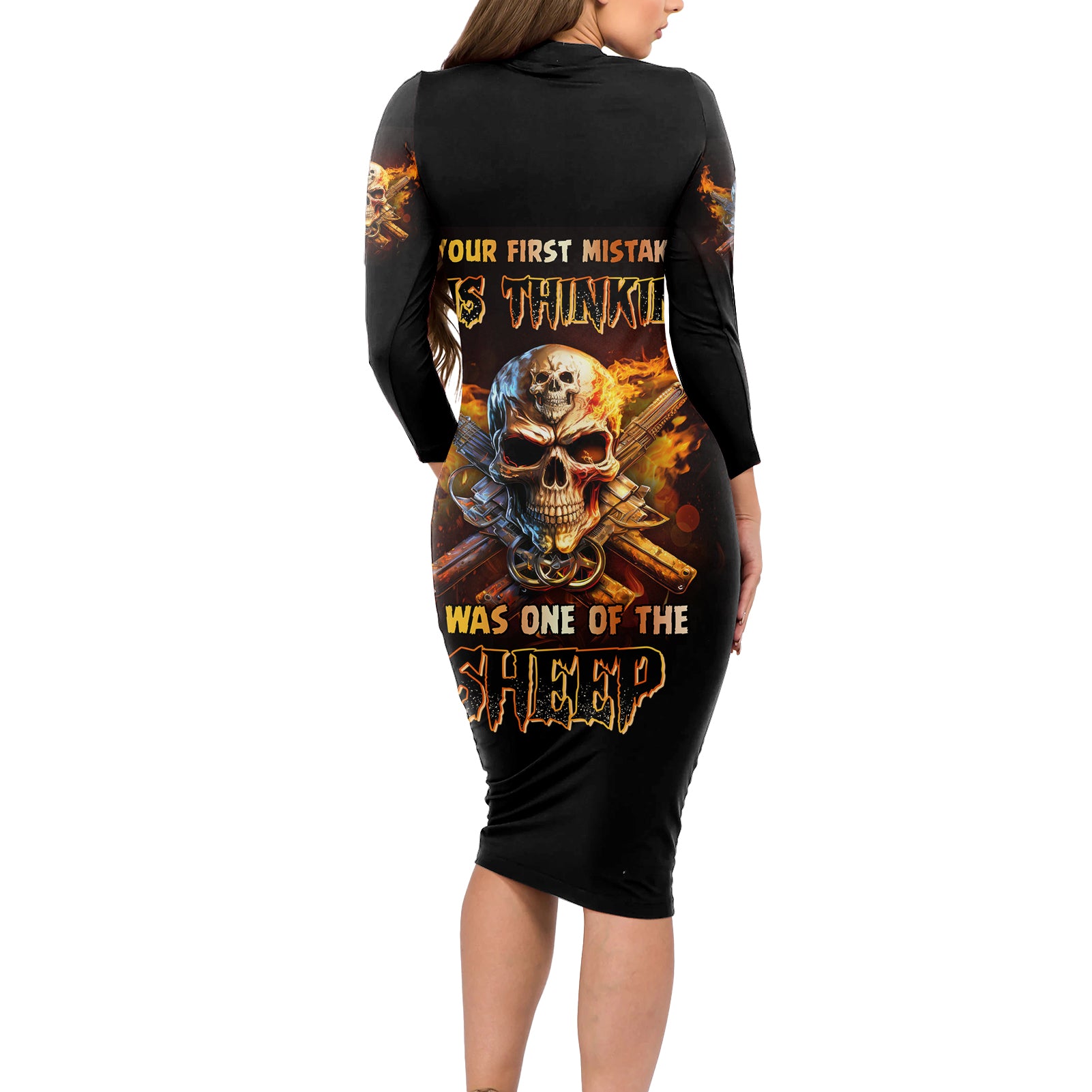 your-first-mistake-fire-skull-long-sleeve-bodycon-dress