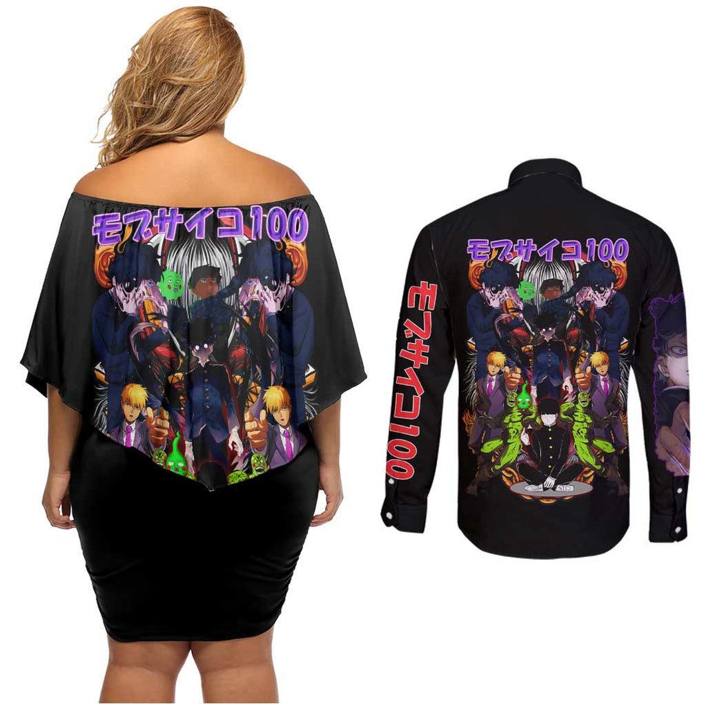 Final Arc Mob Psycho 100 Couples Matching Off Shoulder Short Dress and Long Sleeve Button Shirt Japan Anime Style