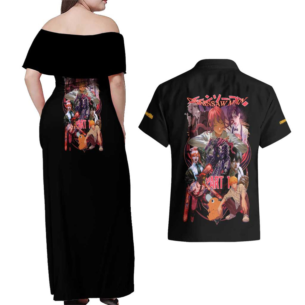 Chainsaw Man Part 1 Couples Matching Off Shoulder Maxi Dress and Hawaiian Shirt Japan Anime Style
