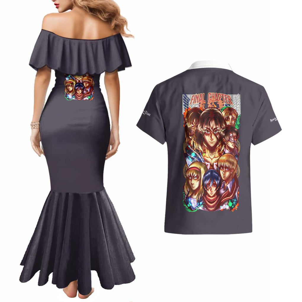 Final Chapter Attack on Titan Couples Matching Mermaid Dress and Hawaiian Shirt Japan Anime Style