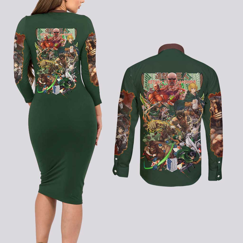 Return to Shiganshina Attack on Titan Couples Matching Long Sleeve Bodycon Dress and Long Sleeve Button Shirt Japan Anime Style