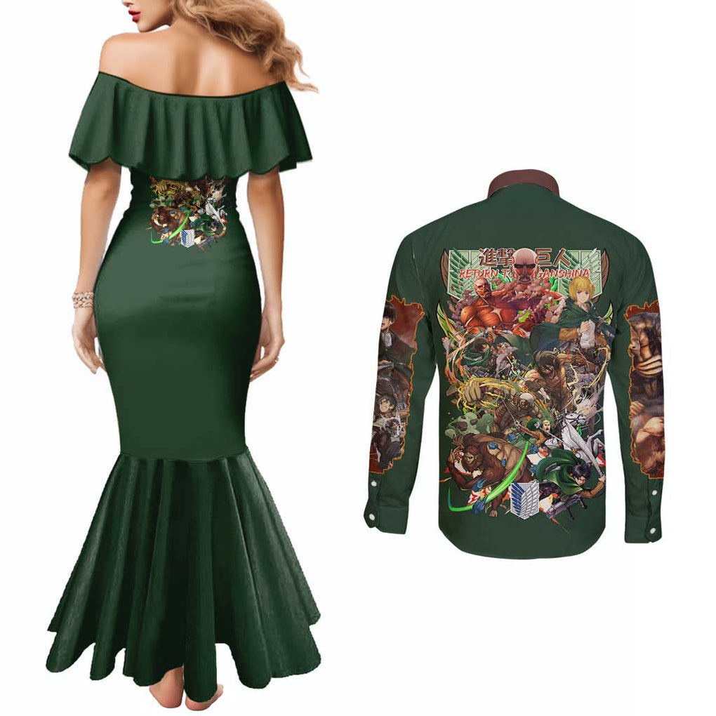 Return to Shiganshina Attack on Titan Couples Matching Mermaid Dress and Long Sleeve Button Shirt Japan Anime Style