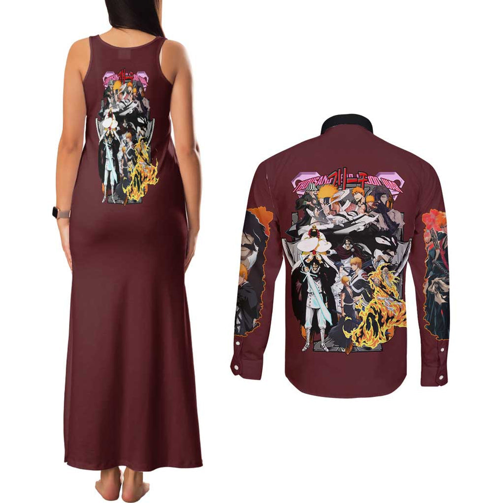 Thousand Year Blood War Arc Bleach Couples Matching Tank Maxi Dress and Long Sleeve Button Shirt Japan Anime Style