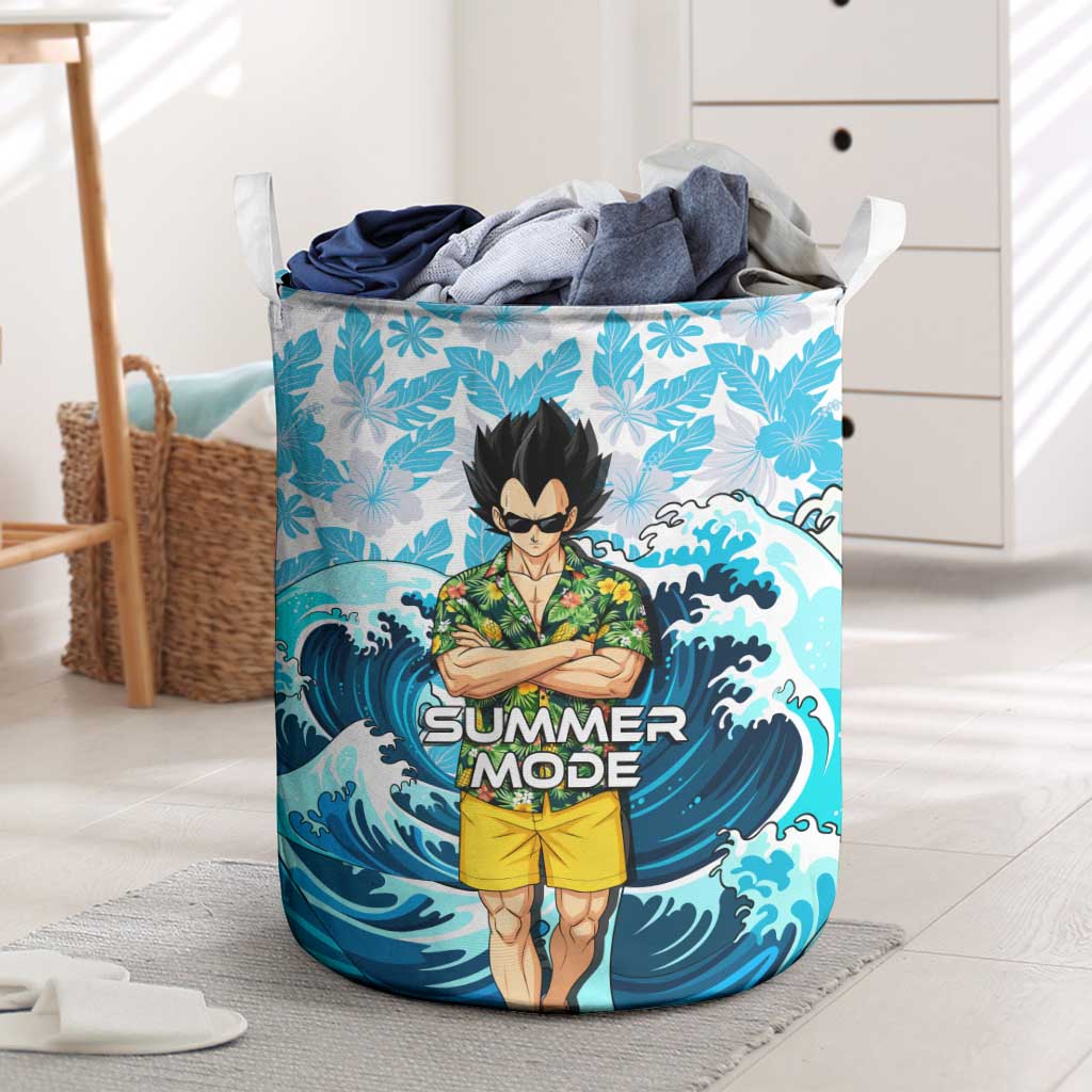 Vegeta Dragon Ball Summer Theme Laundry Basket with Hawaiian Shirt Sunglasses Shenron and Ocean Wave Background - The Mazicc