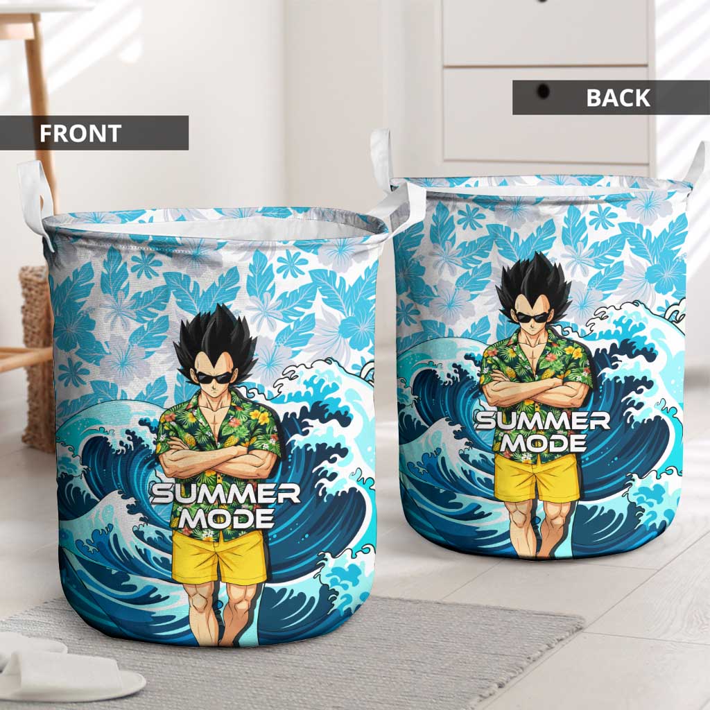 Vegeta Dragon Ball Summer Theme Laundry Basket with Hawaiian Shirt Sunglasses Shenron and Ocean Wave Background - The Mazicc