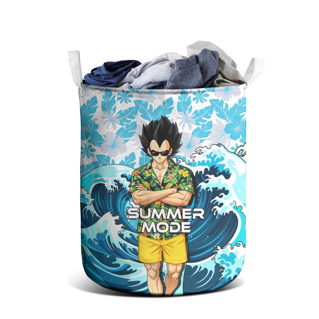 Vegeta Dragon Ball Summer Theme Laundry Basket with Hawaiian Shirt Sunglasses Shenron and Ocean Wave Background - The Mazicc