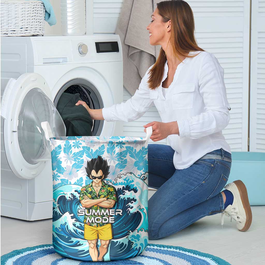 Vegeta Dragon Ball Summer Theme Laundry Basket with Hawaiian Shirt Sunglasses Shenron and Ocean Wave Background - The Mazicc