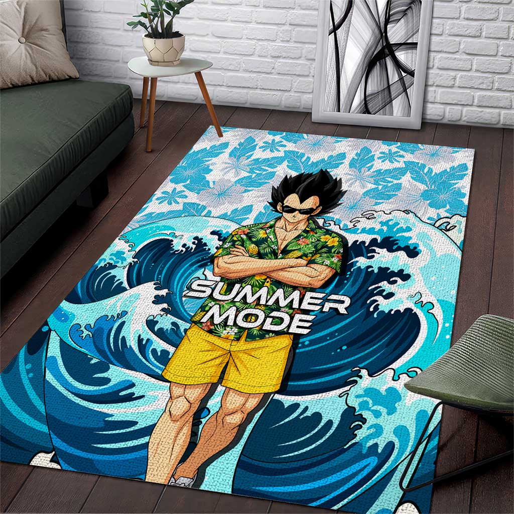 Vegeta Dragon Ball Summer Theme Area Rug with Hawaiian Shirt Sunglasses Shenron and Ocean Wave Background - The Mazicc