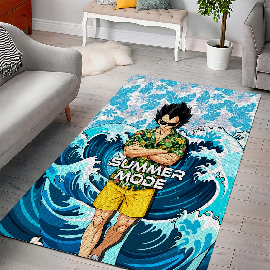 Vegeta Dragon Ball Summer Theme Area Rug with Hawaiian Shirt Sunglasses Shenron and Ocean Wave Background - The Mazicc
