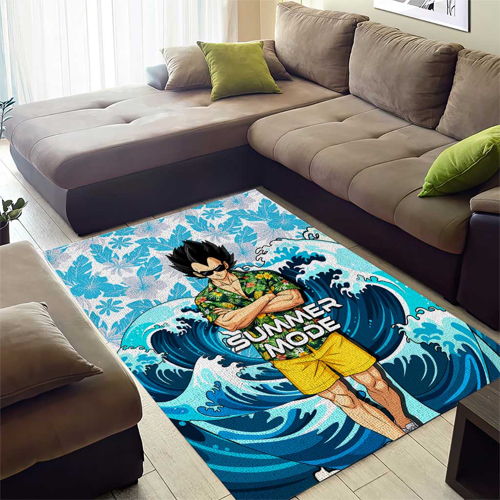 Vegeta Dragon Ball Summer Theme Area Rug with Hawaiian Shirt Sunglasses Shenron and Ocean Wave Background - The Mazicc