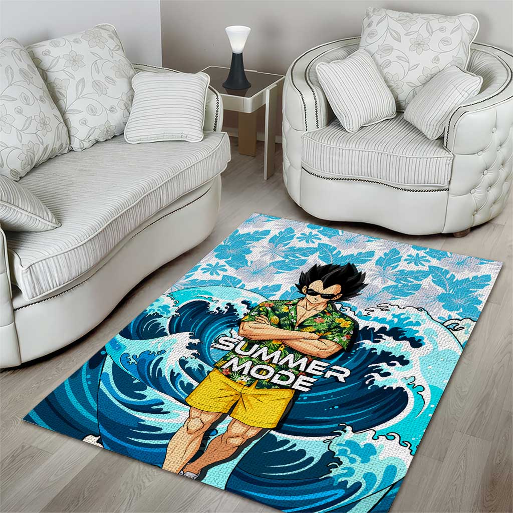 Vegeta Dragon Ball Summer Theme Area Rug with Hawaiian Shirt Sunglasses Shenron and Ocean Wave Background - The Mazicc