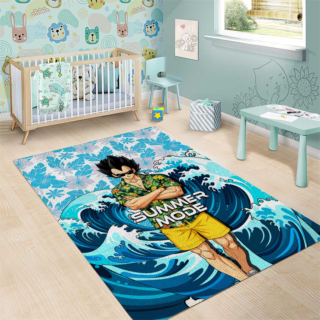 Vegeta Dragon Ball Summer Theme Area Rug with Hawaiian Shirt Sunglasses Shenron and Ocean Wave Background - The Mazicc