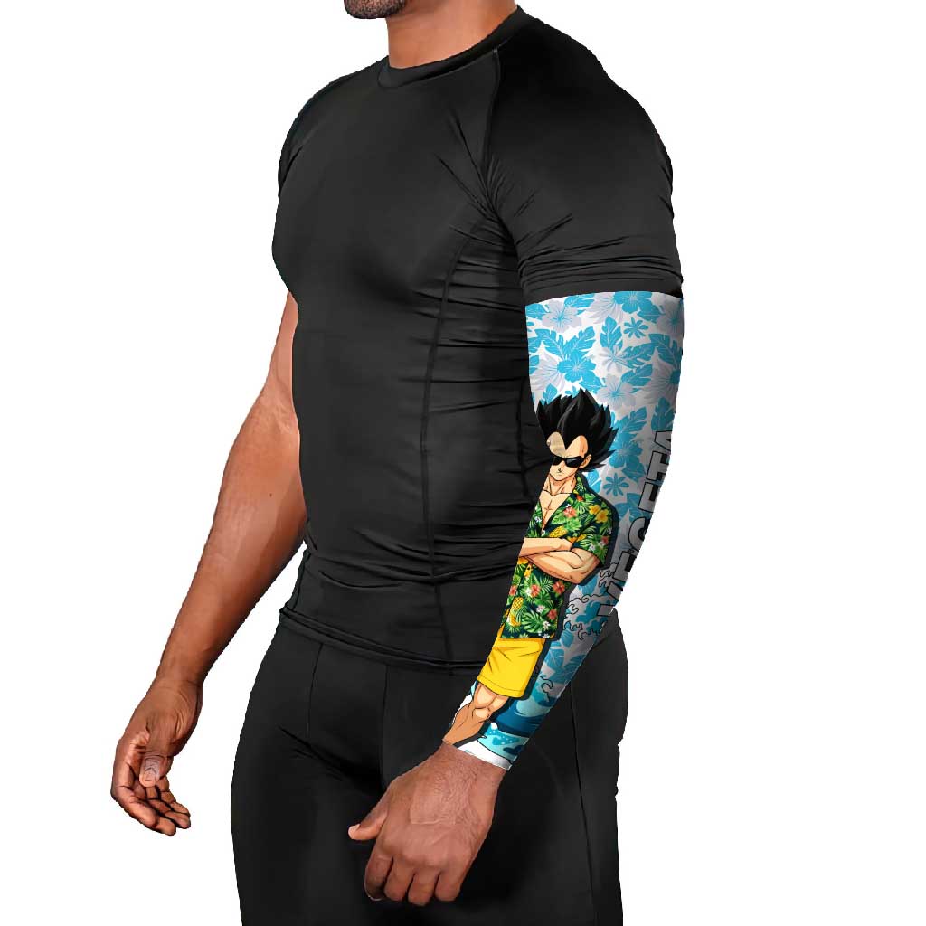 Vegeta Dragon Ball Summer Theme Arm Sleeves with Hawaiian Shirt Sunglasses Shenron and Ocean Wave Background - The Mazicc
