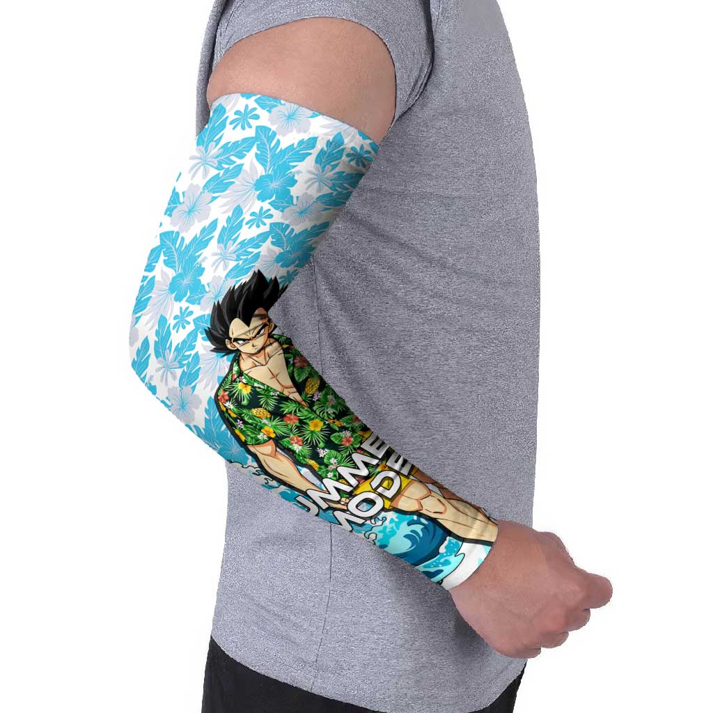 Vegeta Dragon Ball Summer Theme Arm Sleeves with Hawaiian Shirt Sunglasses Shenron and Ocean Wave Background - The Mazicc