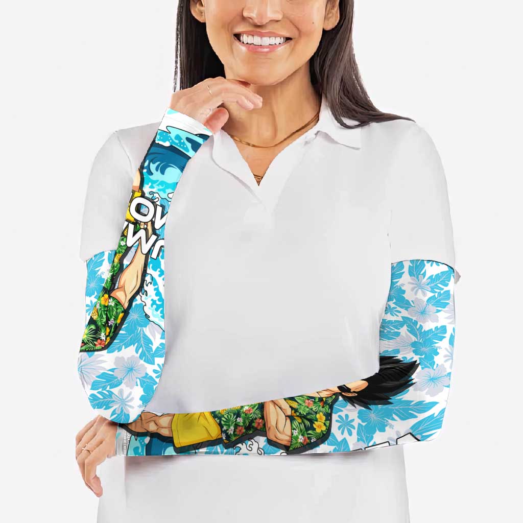 Vegeta Dragon Ball Summer Theme Arm Sleeves with Hawaiian Shirt Sunglasses Shenron and Ocean Wave Background - The Mazicc