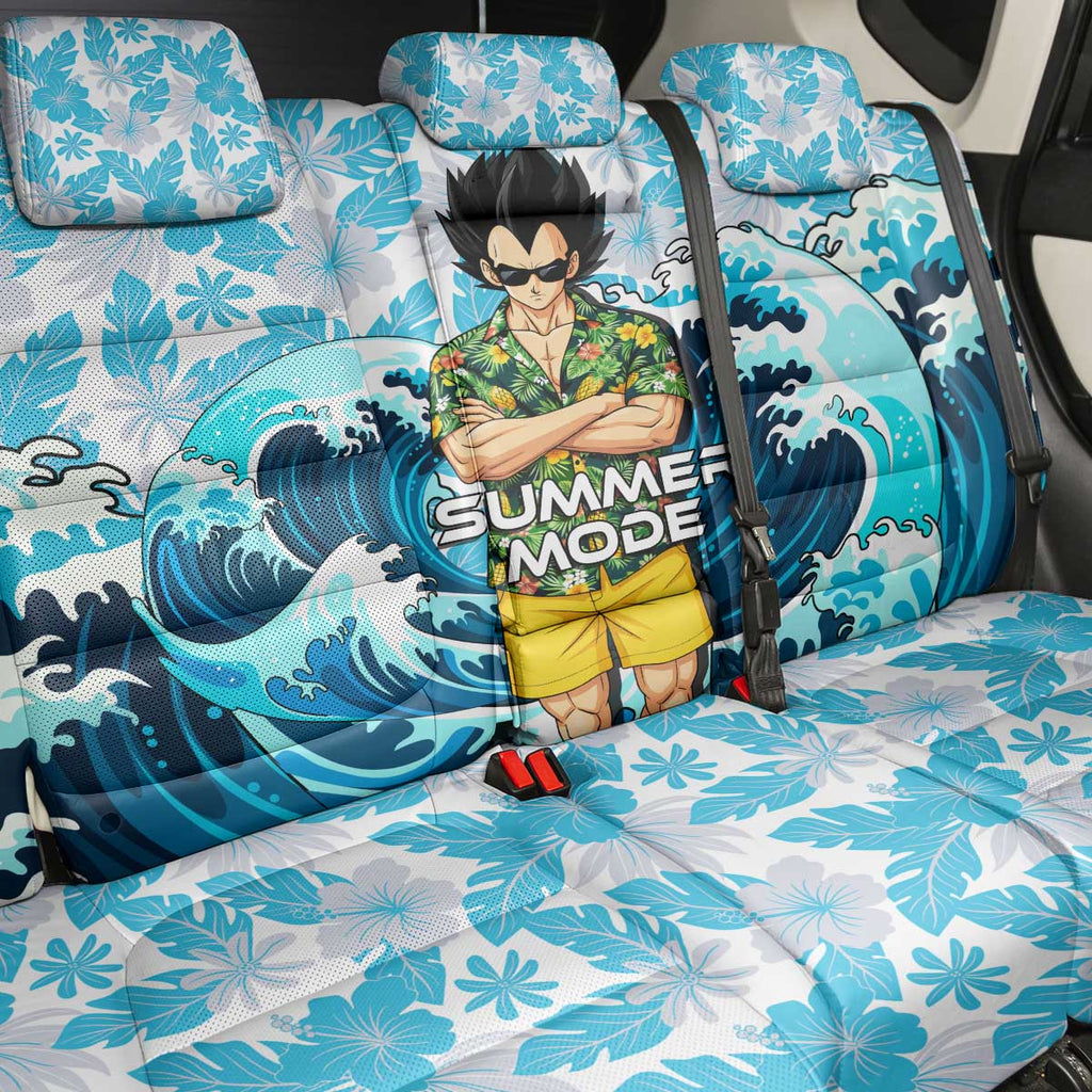 Vegeta Dragon Ball Summer Theme Back Car Seat Cover with Hawaiian Shirt Sunglasses Shenron and Ocean Wave Background - The Mazicc