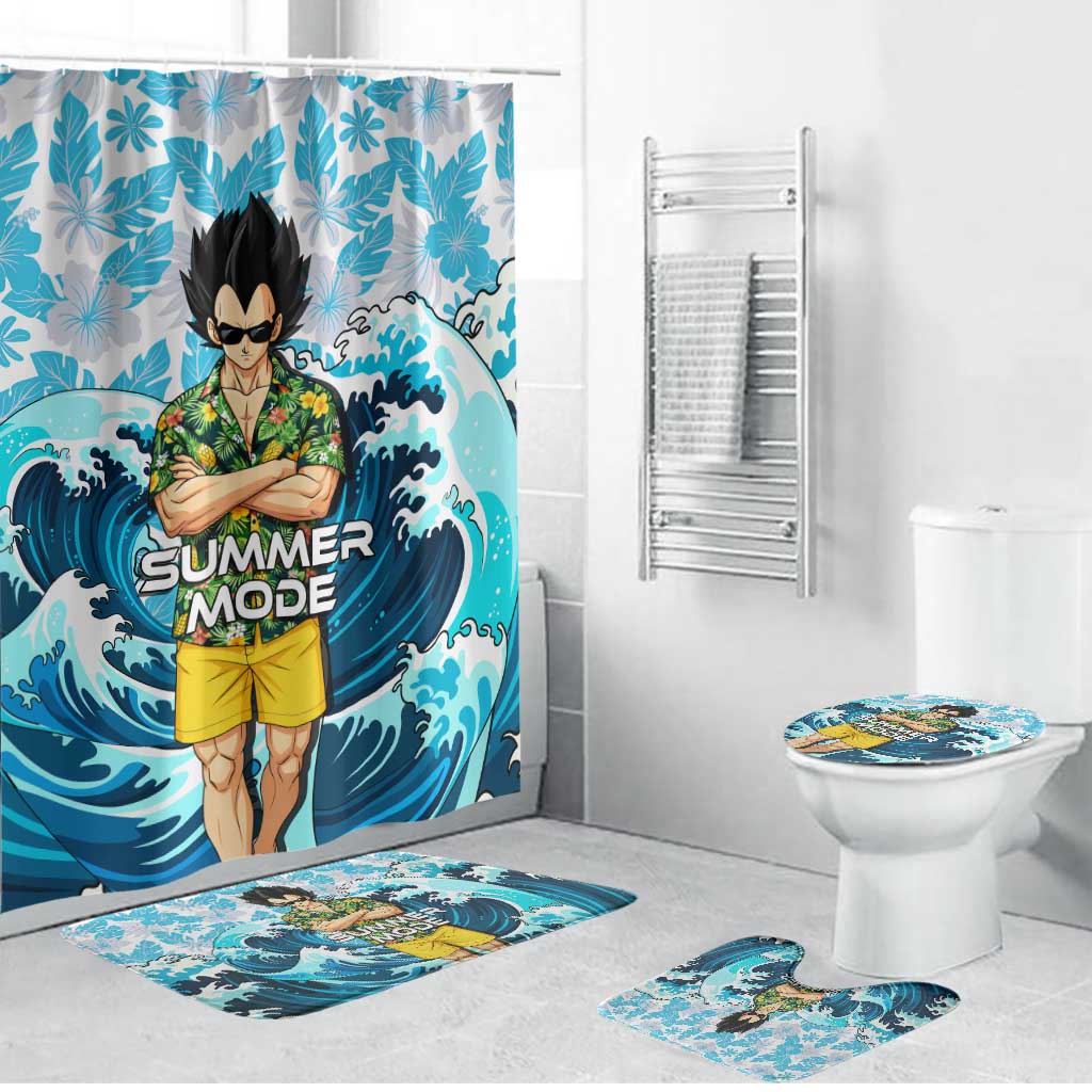 Vegeta Dragon Ball Summer Theme Bathroom Set with Hawaiian Shirt Sunglasses Shenron and Ocean Wave Background - The Mazicc
