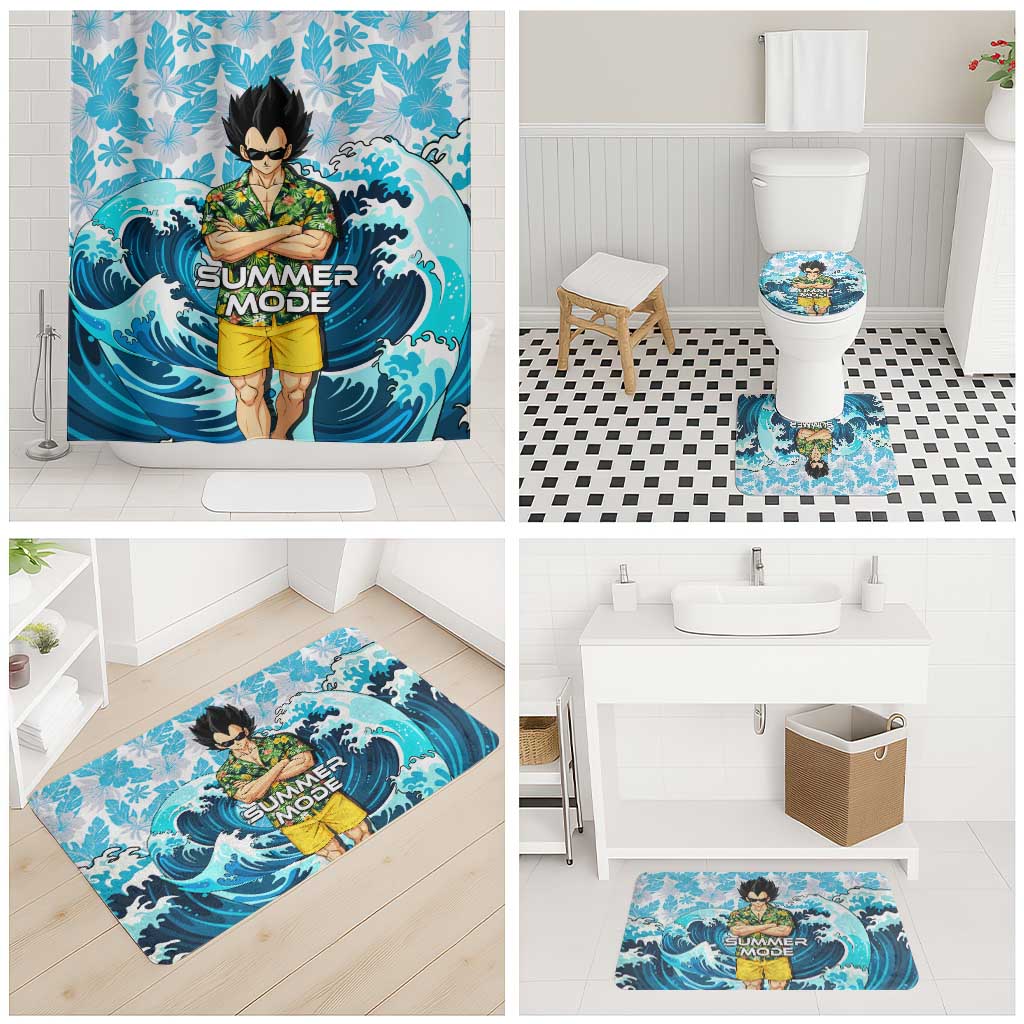 Vegeta Dragon Ball Summer Theme Bathroom Set with Hawaiian Shirt Sunglasses Shenron and Ocean Wave Background - The Mazicc