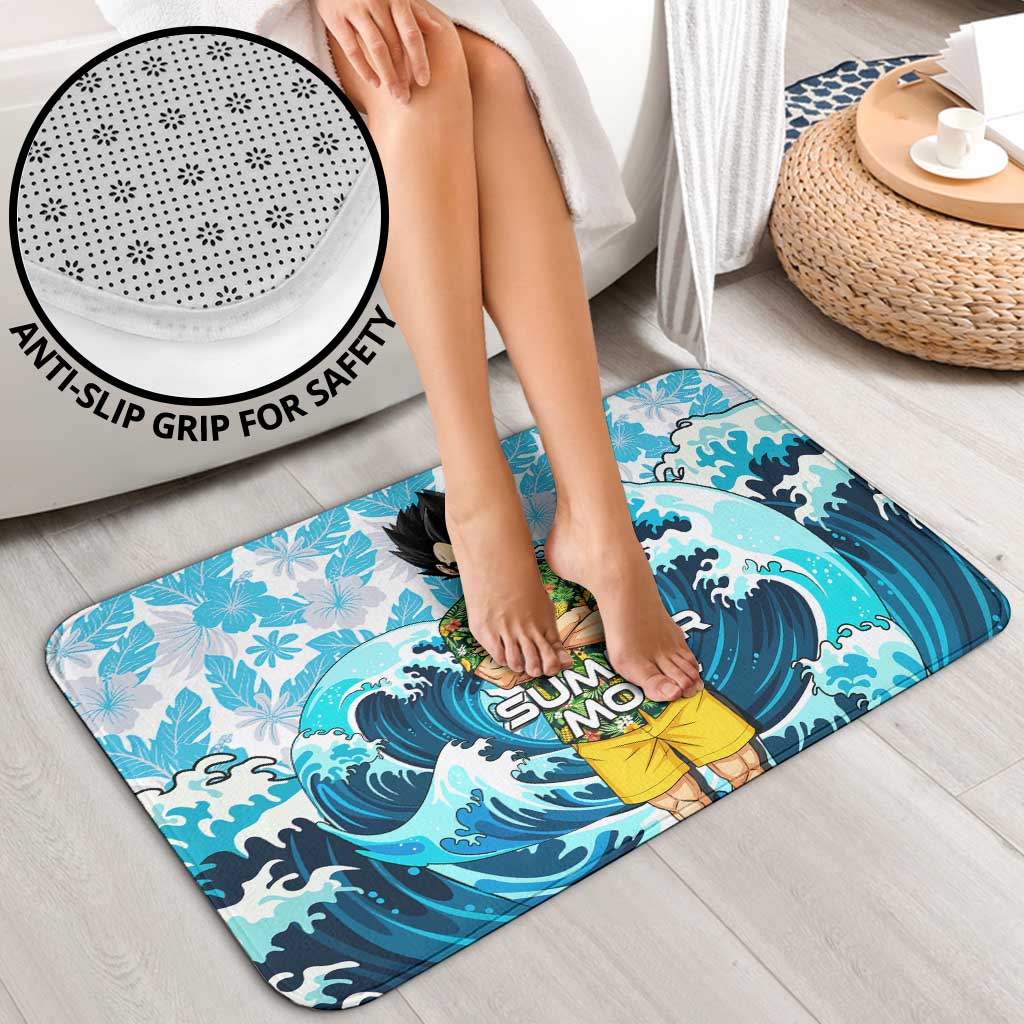 Vegeta Dragon Ball Summer Theme Bathroom Set with Hawaiian Shirt Sunglasses Shenron and Ocean Wave Background - The Mazicc